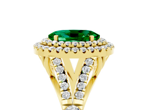 Yellow gold Oval Cut Emerald Pavé Split Shank Double Halo Engagement Ring_5