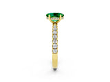 Yellow gold Oval Cut Emerald Pave Band Solitaire Ring with Four-Prong Setting_26