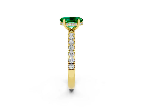 Yellow gold Oval Cut Emerald Pave Band Solitaire Ring with Four-Prong Setting_26