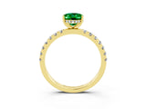 Yellow gold Oval Cut Emerald Pave Band Solitaire Ring with Four-Prong Setting_27