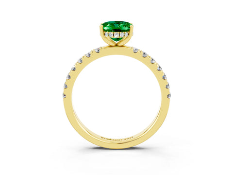 Yellow gold Oval Cut Emerald Pave Band Solitaire Ring with Four-Prong Setting_27