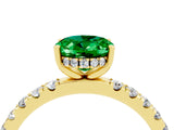 Yellow gold Oval Cut Emerald Pave Band Solitaire Ring with Four-Prong Setting_28