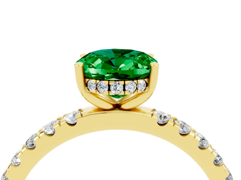 Yellow gold Oval Cut Emerald Pave Band Solitaire Ring with Four-Prong Setting_28