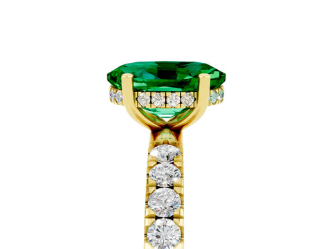 Yellow gold Oval Cut Emerald Pave Band Solitaire Ring with Four-Prong Setting_29