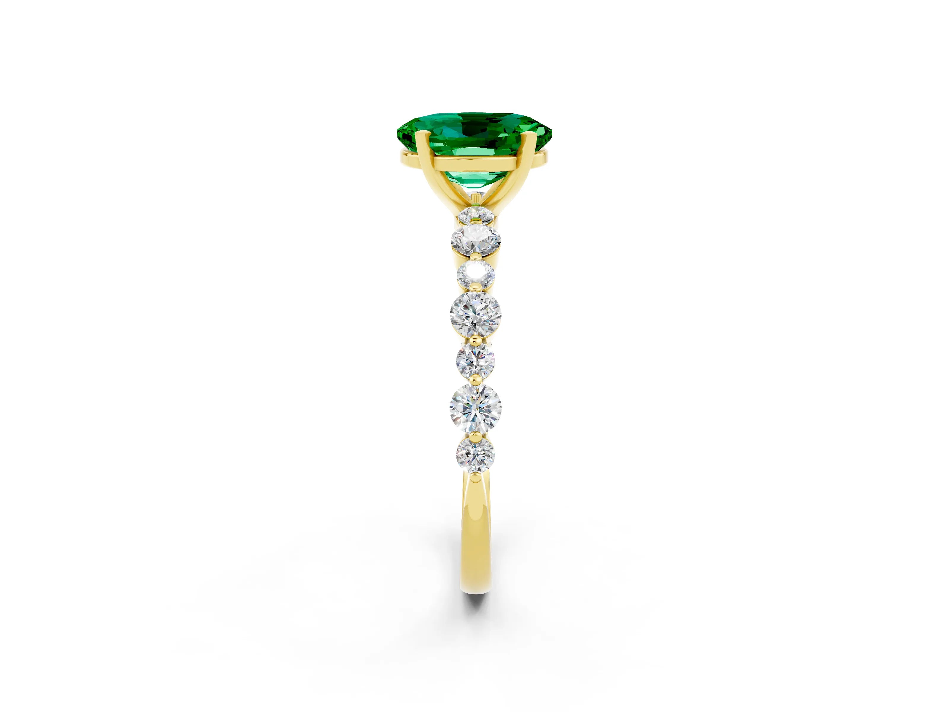 Yellow gold Oval Cut Emerald Prong Set Engagement Ring with Pavé Band_2