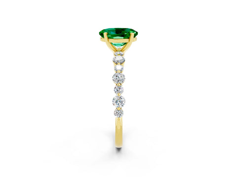 Yellow gold Oval Cut Emerald Prong Set Engagement Ring with Pavé Band_2