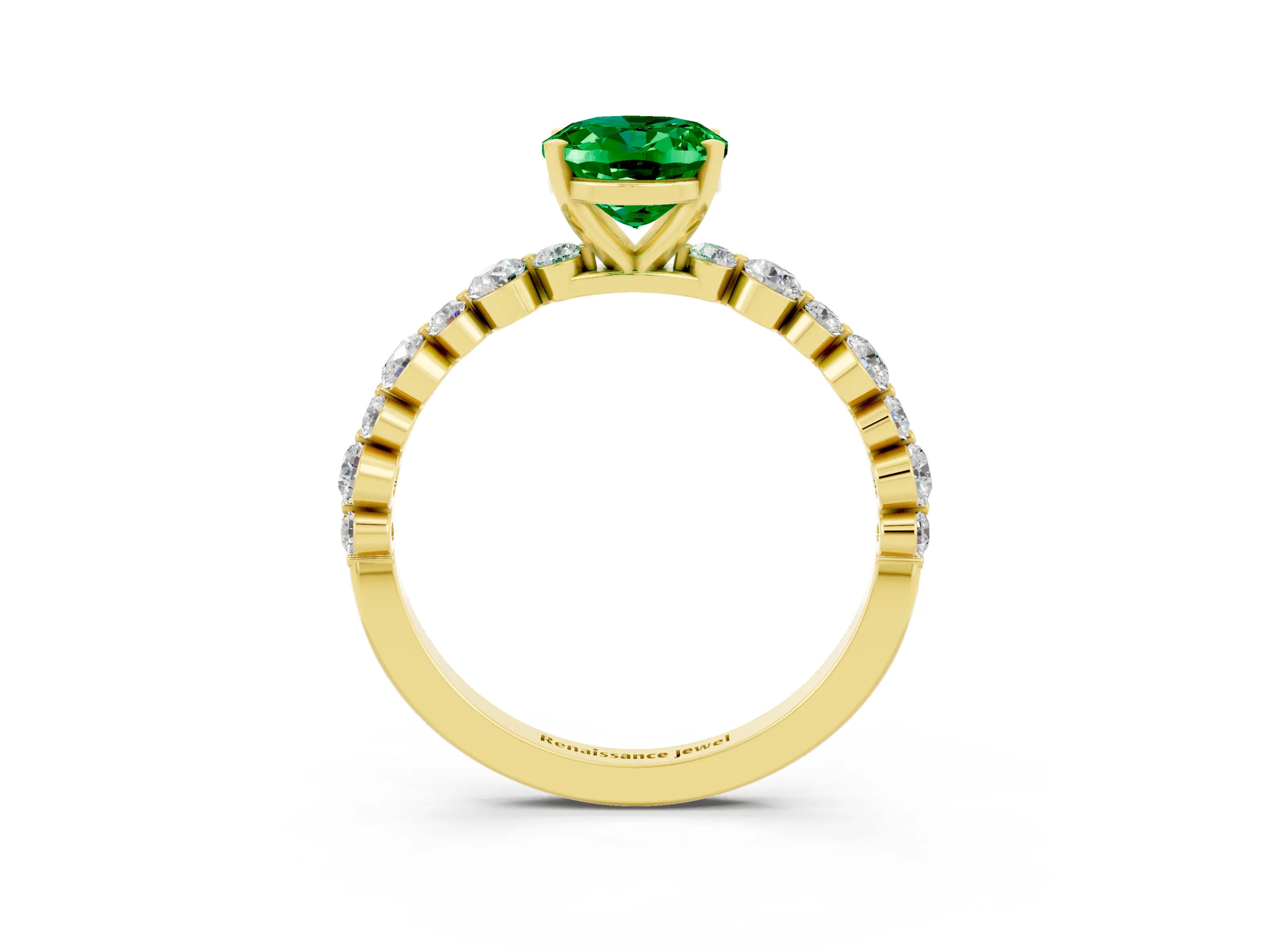 Yellow gold Oval Cut Emerald Prong Set Engagement Ring with Pavé Band_3