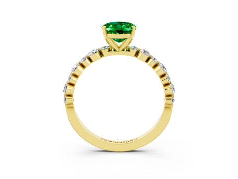 Yellow gold Oval Cut Emerald Prong Set Engagement Ring with Pavé Band_3