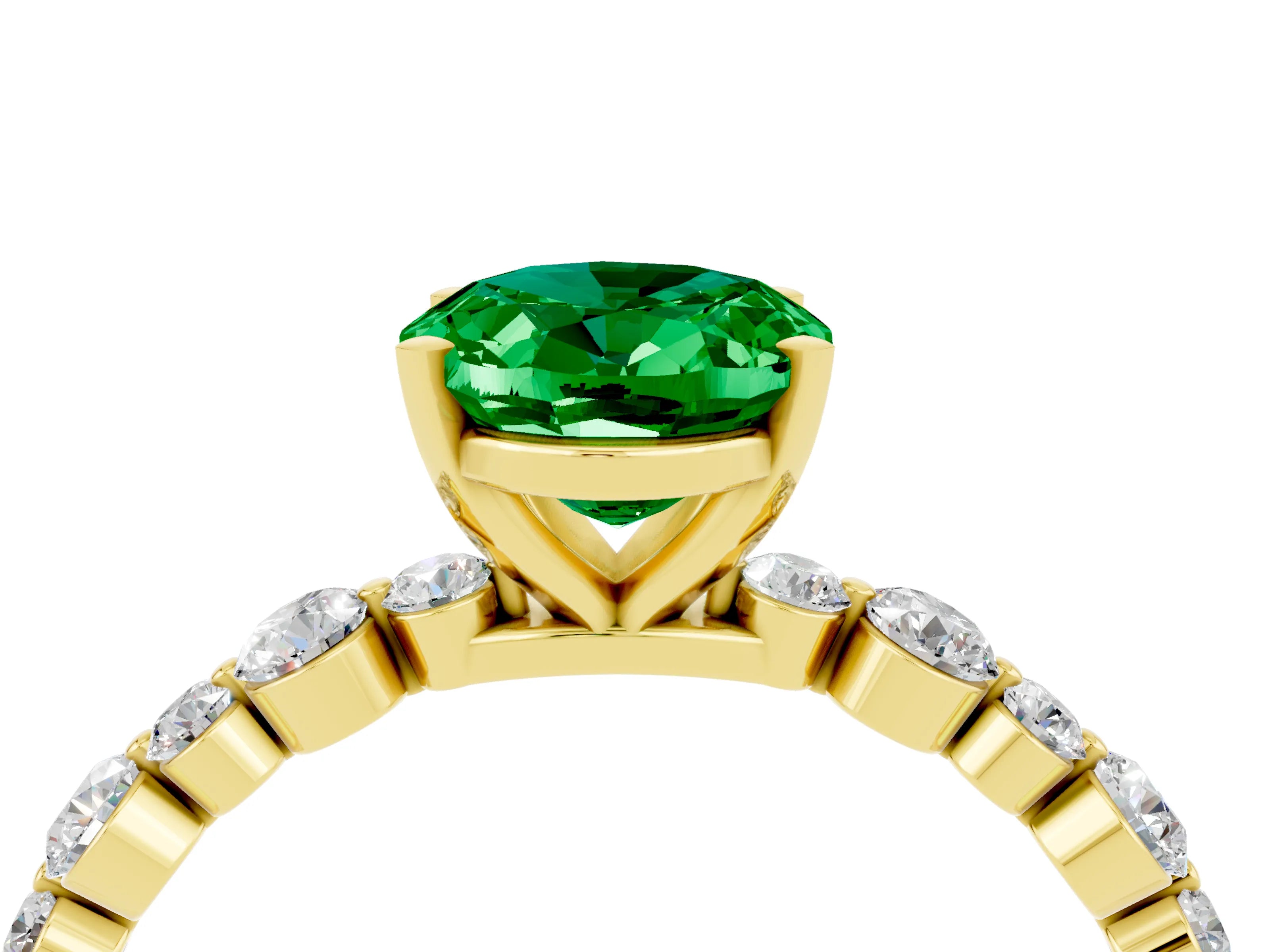 Yellow gold Oval Cut Emerald Prong Set Engagement Ring with Pavé Band_4