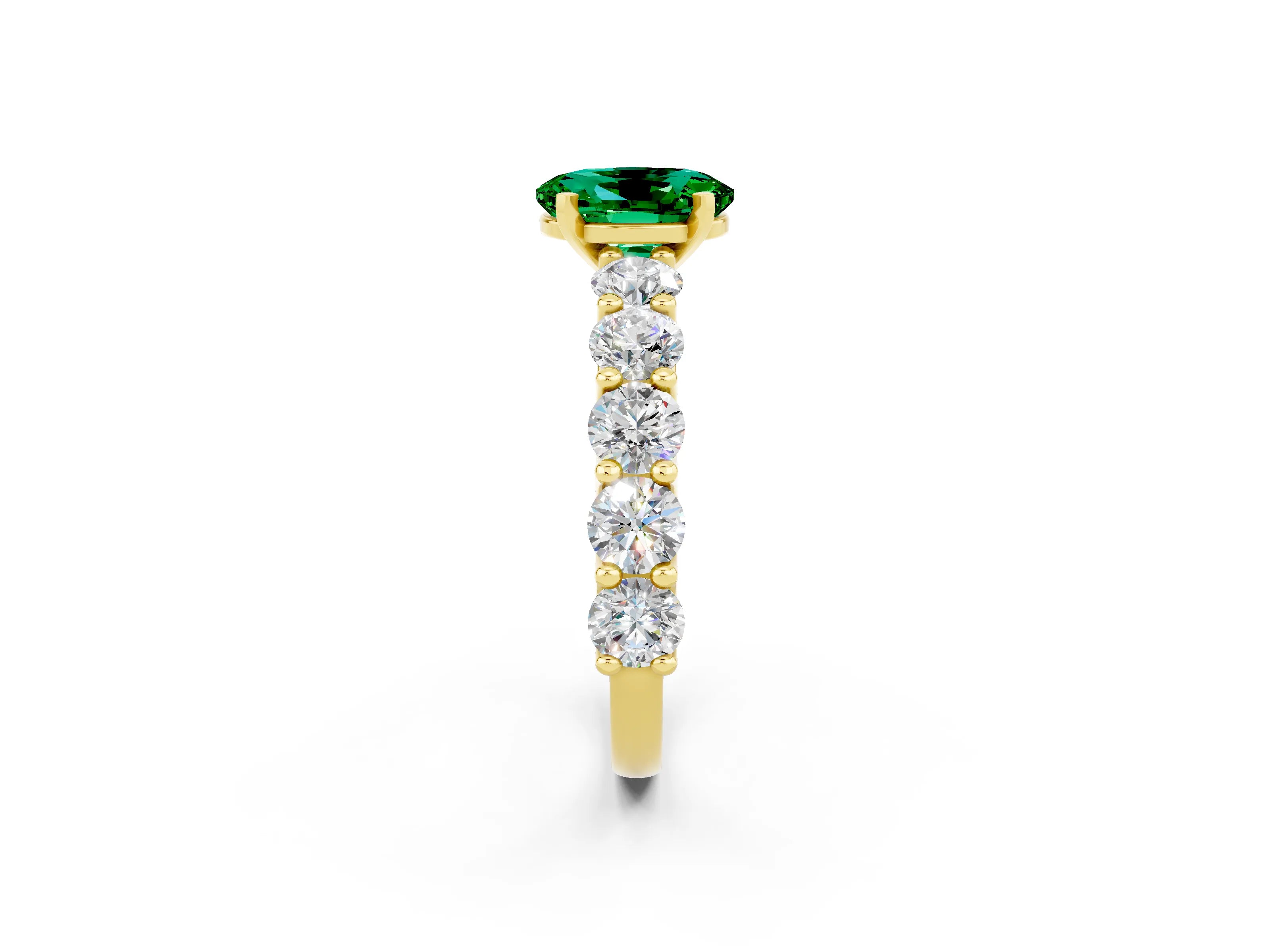 Yellow gold Oval Cut Emerald Prong Setting with Side Stones on a Pave Band_2