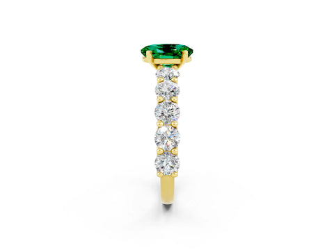 Yellow gold Oval Cut Emerald Prong Setting with Side Stones on a Pave Band_2