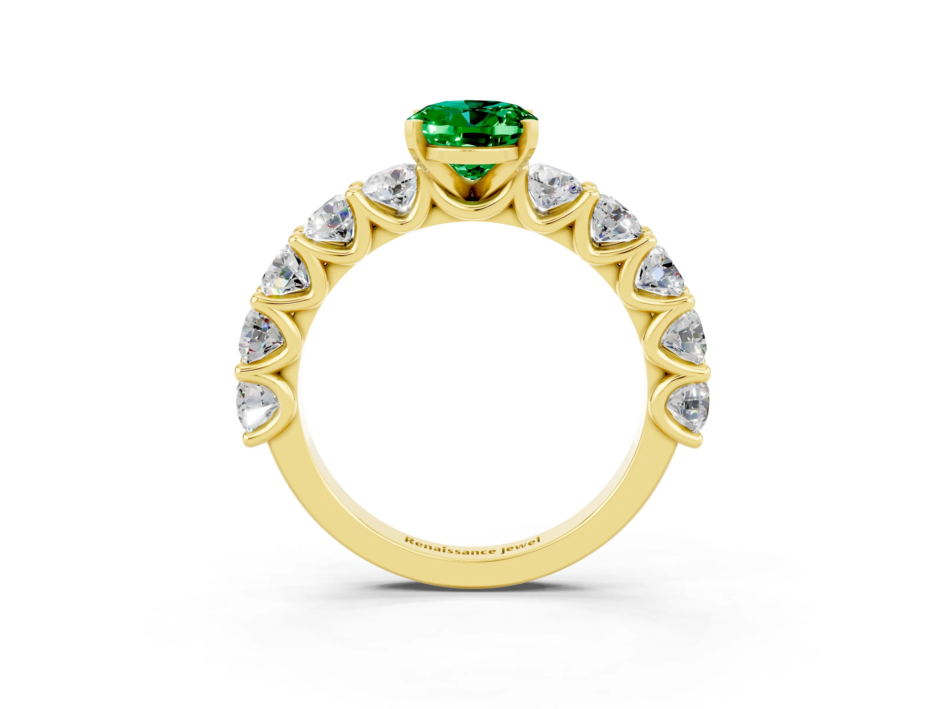 Yellow gold Oval Cut Emerald Prong Setting with Side Stones on a Pave Band_3