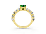 Yellow gold Oval Cut Emerald Prong Setting with Side Stones on a Pave Band_3