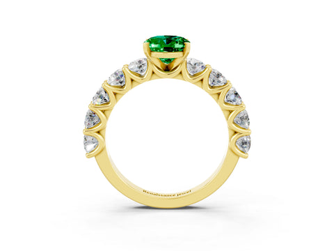 Yellow gold Oval Cut Emerald Prong Setting with Side Stones on a Pave Band_3