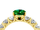 Yellow gold Oval Cut Emerald Prong Setting with Side Stones on a Pave Band_4