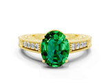 Yellow gold Oval Cut Emerald Ring with Milgrain Pavé Band and Four-Prong Setting_12
