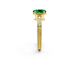 Yellow gold Oval Cut Emerald Ring with Milgrain Pavé Band and Four-Prong Setting_14