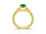 Yellow gold Oval Cut Emerald Ring with Milgrain Pavé Band and Four-Prong Setting_15