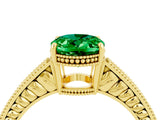 Yellow gold Oval Cut Emerald Ring with Milgrain Pavé Band and Four-Prong Setting_16