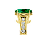 Yellow gold Oval Cut Emerald Ring with Milgrain Pavé Band and Four-Prong Setting_17