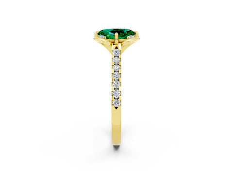 Yellow gold Oval Cut Emerald Ring with Pavé Band and Floral Prong Setting_2