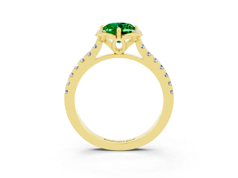 Yellow gold Oval Cut Emerald Ring with Pavé Band and Floral Prong Setting_3