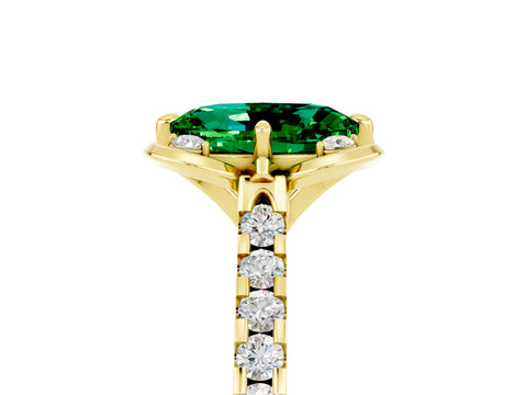 Yellow gold Oval Cut Emerald Ring with Pavé Band and Floral Prong Setting_5
