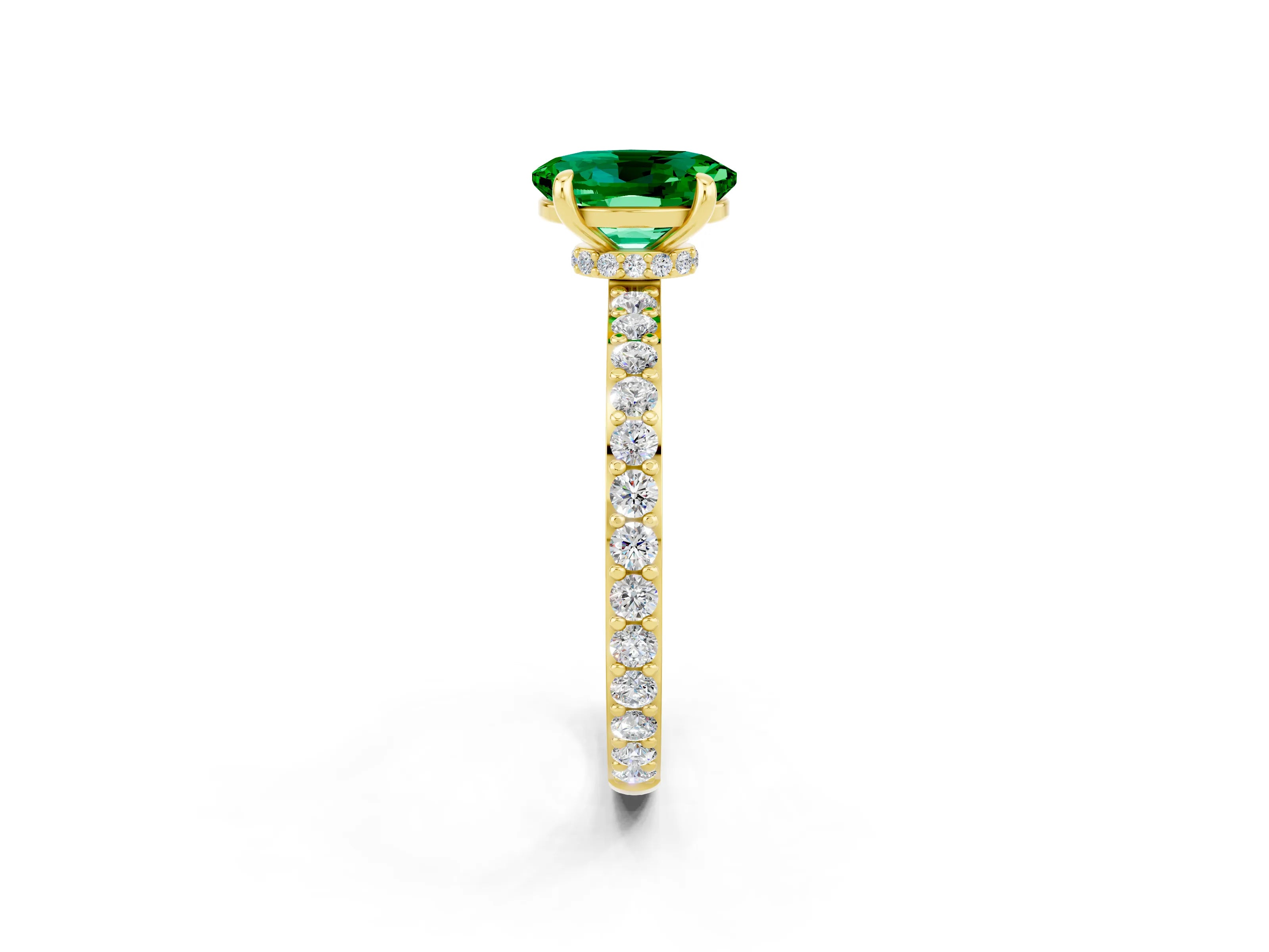 Yellow gold Oval Cut Emerald Ring with Pavé Band and Four-Prong Setting_2