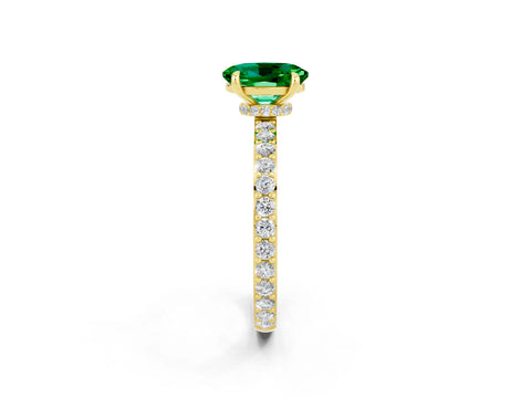 Yellow gold Oval Cut Emerald Ring with Pavé Band and Four-Prong Setting_2