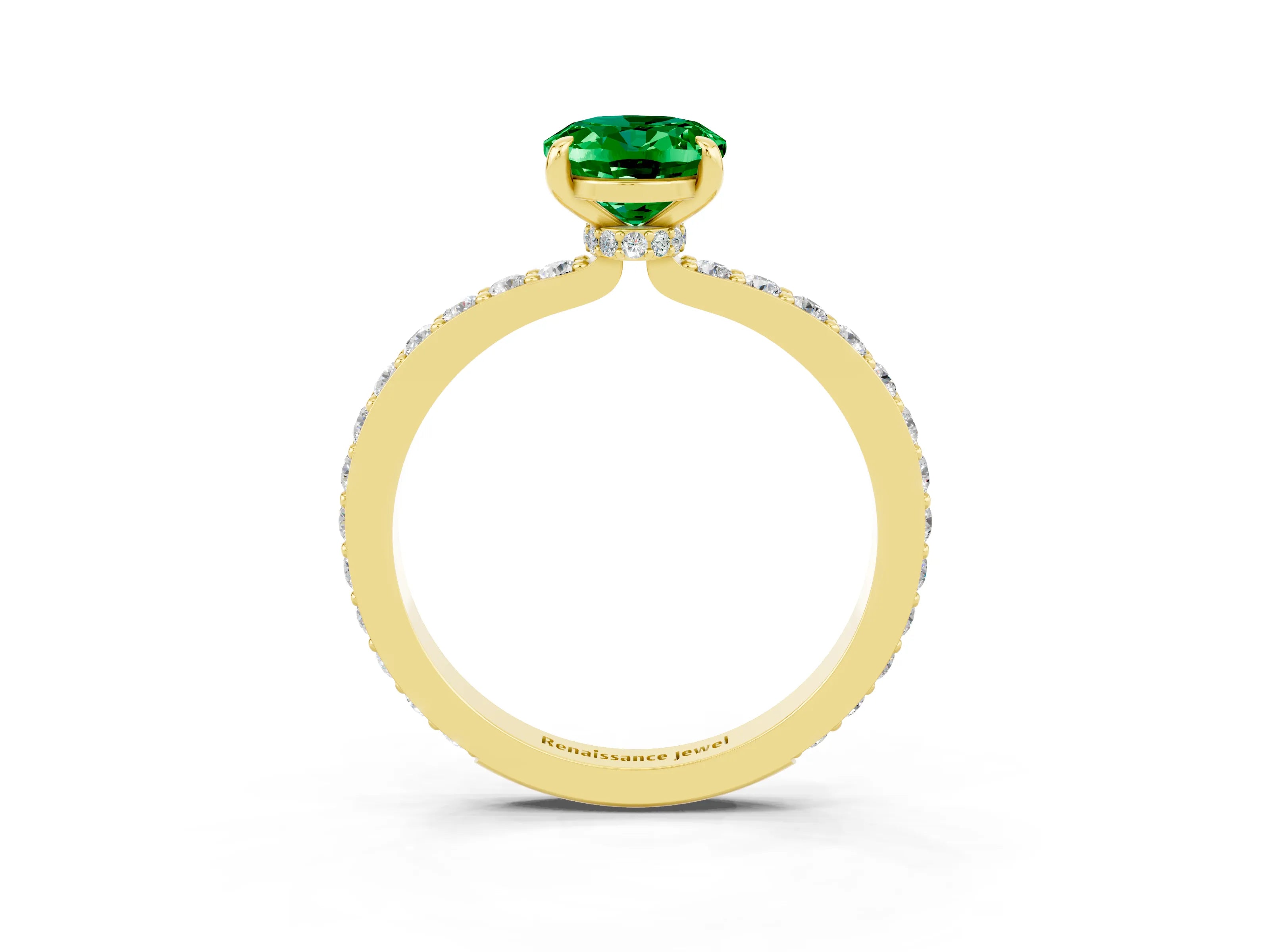 Yellow gold Oval Cut Emerald Ring with Pavé Band and Four-Prong Setting_3