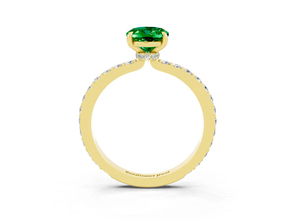 Yellow gold Oval Cut Emerald Pavé Engagement Ring with Round  Accents and Prong Setting
