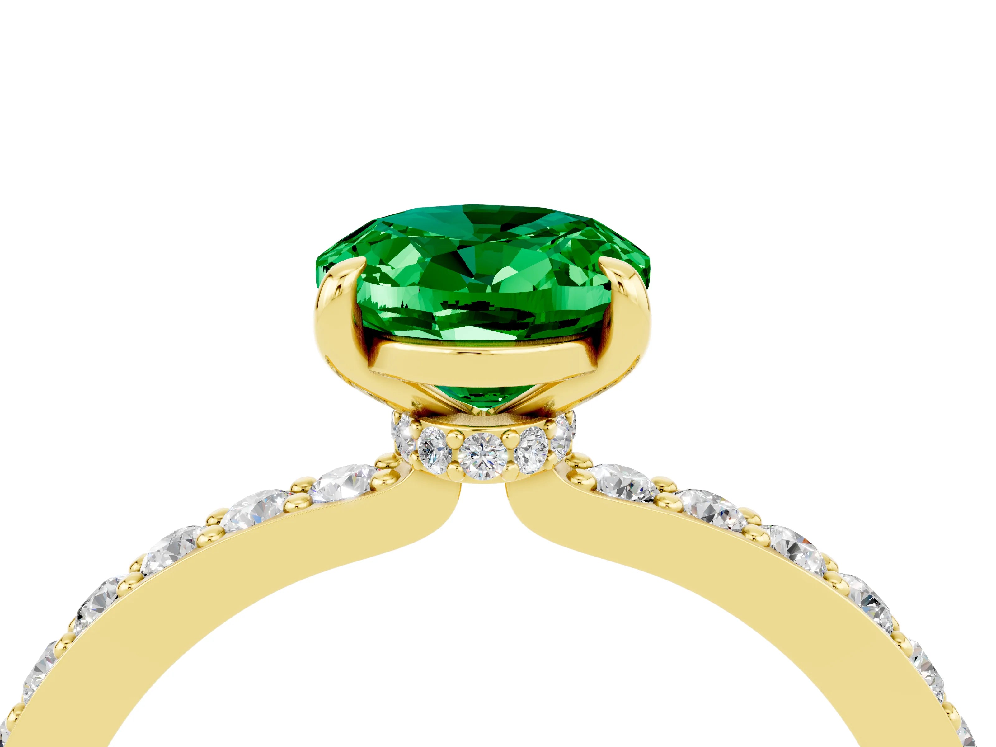Yellow gold Oval Cut Emerald Ring with Pavé Band and Four-Prong Setting_4
