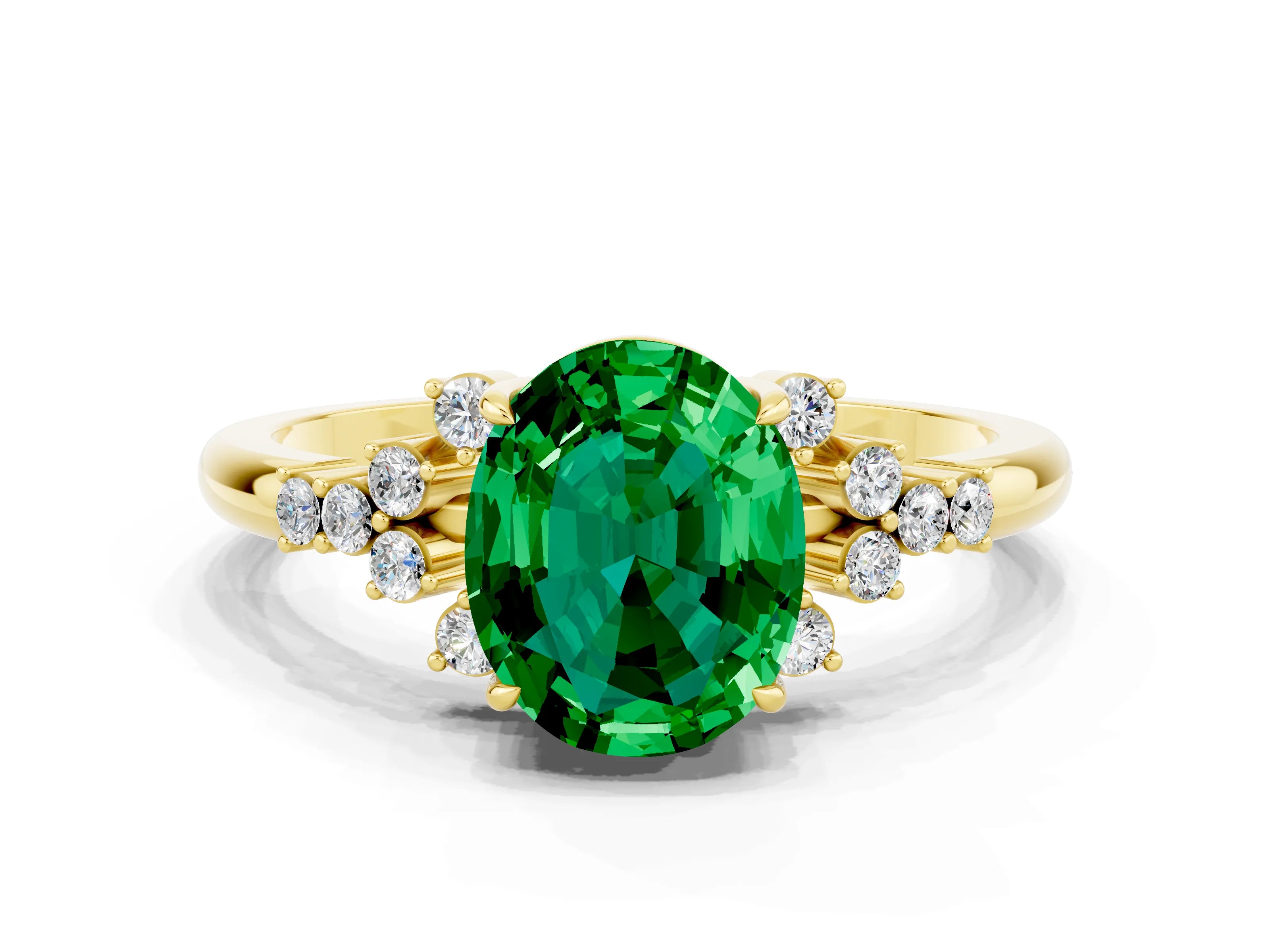 Yellow gold Oval Cut Emerald Ring with Side Stones and Four-Prong Setting_72