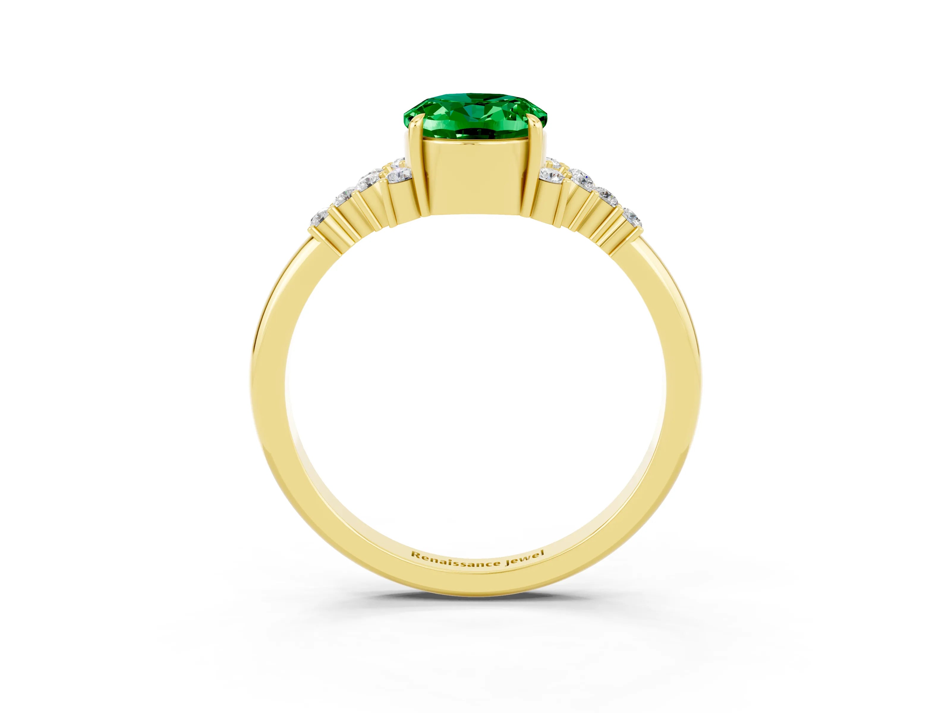 Yellow gold Oval Cut Emerald Ring with Side Stones and Four-Prong Setting_75