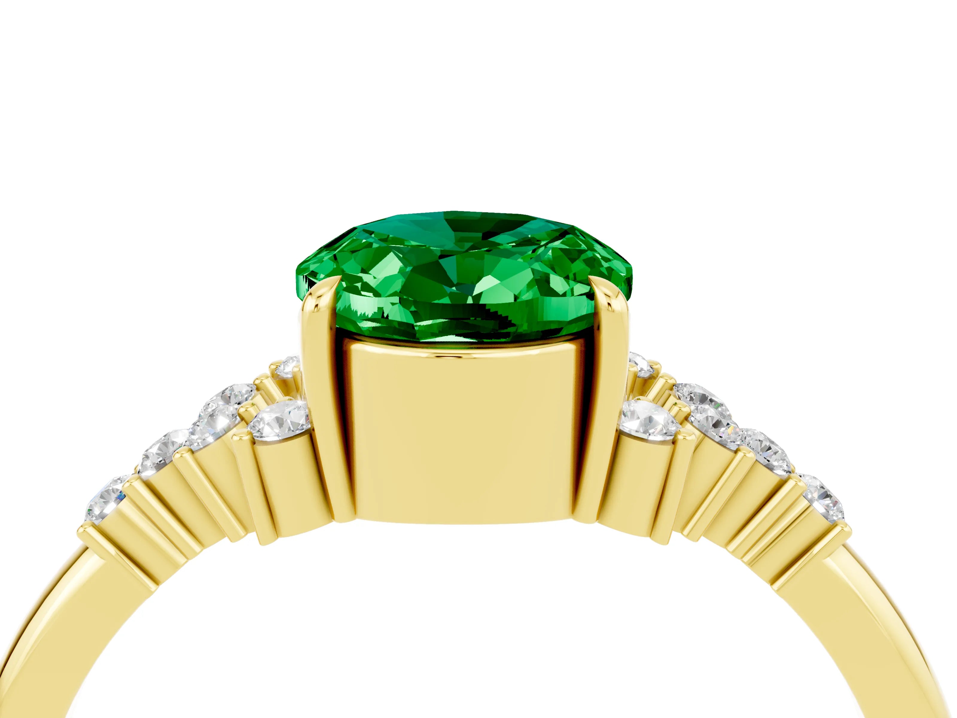 Yellow gold Oval Cut Emerald Ring with Side Stones and Four-Prong Setting_76