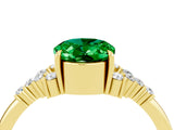 Yellow gold Oval Cut Emerald Ring with Side Stones and Four-Prong Setting_76