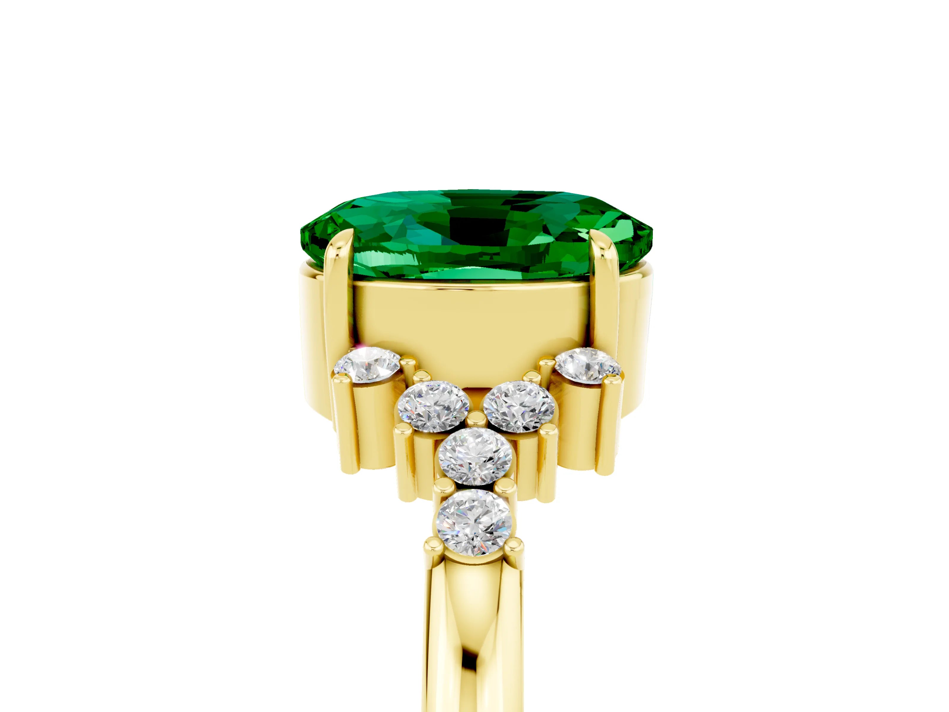 Yellow gold Oval Cut Emerald Ring with Side Stones and Four-Prong Setting_77
