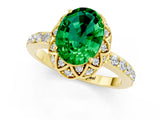 Yellow gold Oval Cut Emerald Scalloped Halo Engagement Ring with Round Shared Prong Band_13