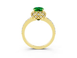 Yellow gold Oval Cut Emerald Scalloped Halo Engagement Ring with Round Shared Prong Band_15