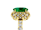 Yellow gold Oval Cut Emerald Scalloped Halo Engagement Ring with Round Shared Prong Band_17
