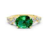 Yellow gold Oval Cut Emerald Scattered Round Accent Ring with Prong Setting_12