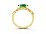 Yellow gold Oval Cut Emerald Scattered Round Accent Ring with Prong Setting_15