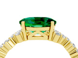 Yellow gold Oval Cut Emerald Scattered Round Accent Ring with Prong Setting_16