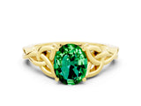 Yellow gold Oval Cut Emerald Solitaire Celtic Knot Ring with Four-Prong Setting_12
