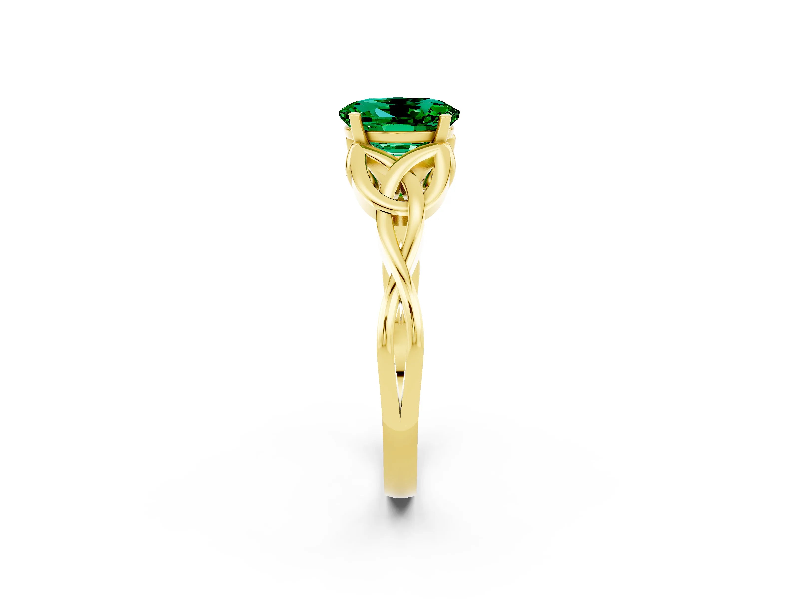 Yellow gold Oval Cut Emerald Solitaire Celtic Knot Ring with Four-Prong Setting_14