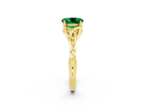 Yellow gold Oval Cut Emerald Solitaire Celtic Knot Ring with Four-Prong Setting_14