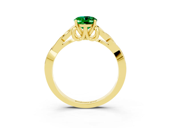 Yellow gold Oval Cut Emerald Solitaire Celtic Knot Ring with Four-Prong Setting