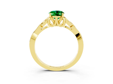 Yellow gold Oval Cut Emerald Solitaire Celtic Knot Ring with Four-Prong Setting_15