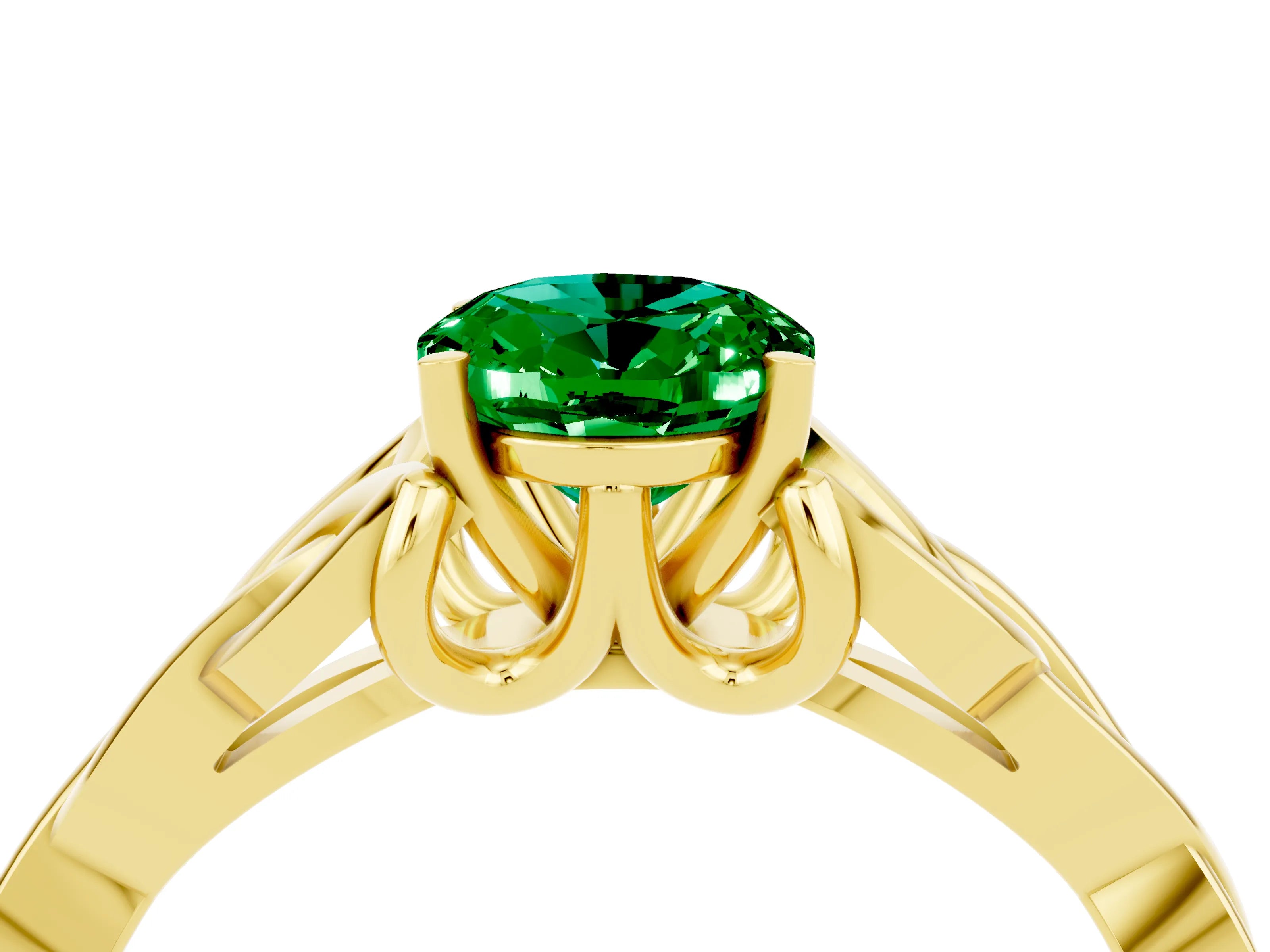 Yellow gold Oval Cut Emerald Solitaire Celtic Knot Ring with Four-Prong Setting_16