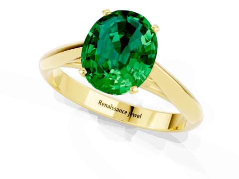 Yellow gold Oval Cut Emerald Solitaire Engagement Ring with Cathedral Setting and Four-Prong Mount_13